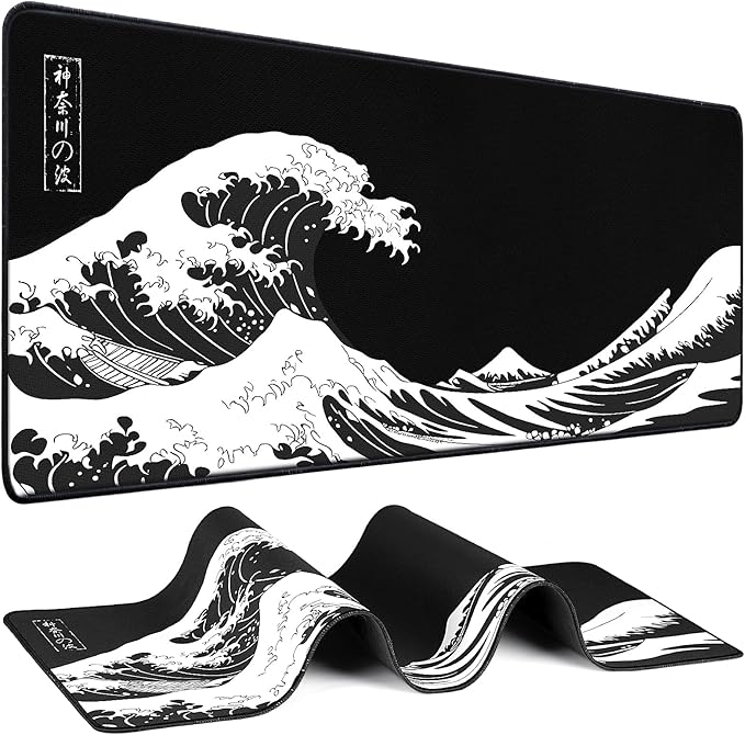Mouse Pad Gaming - Desk Mat for Keyboard and Mouse - Kanagawa Large Mouse Pad for Desk, Japanese Sea Wave Mousepad (31.5 x 11.8inch) with Non-Slip Base, Desks Pad Mat for Game, Office and Home by Unknown