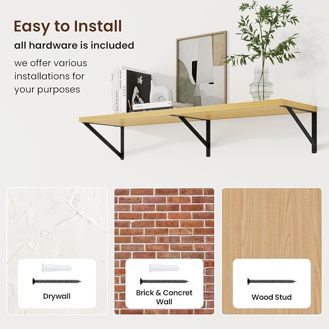 Axeman Deep Floating Shelves, 40'' x 10'' Oak Wall Shelves Set of 2 - Image 6