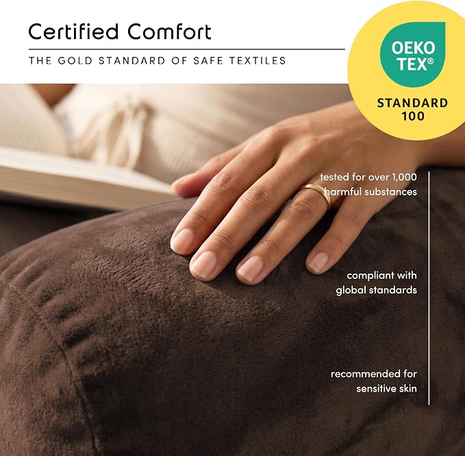 Nestl Reading Pillow for Bed, Back Pillow for Sitting Up in Bed, Brown | 18” Backrest Pillow with Arms, Adjustable Support, Shredded Memory Foam Fill, OEKO-TEX, College Dorm Essentials for Adults - Image 5