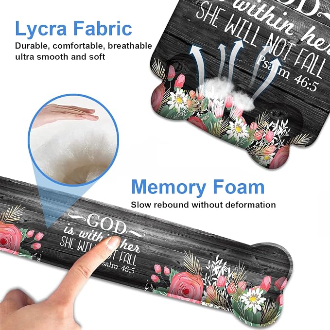 Wrist Rest Support Ergonomic Gel Mouse Pad & Memory Foam Keyboard Set, Non-Slip Rubber PU Base for Home Office Working Studying Easy Typing & Pain Relief - Floral Quote Bible Verses Psalm 46:5 - Image 6