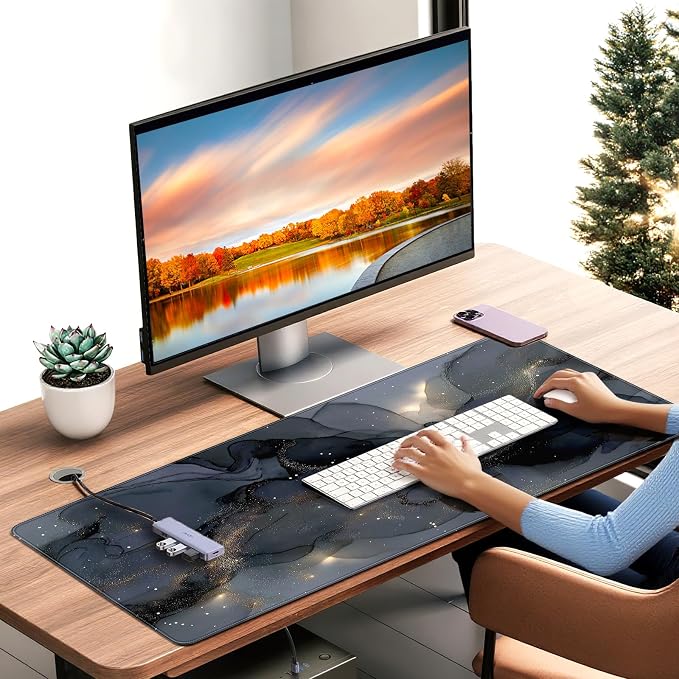 Extended Gaming Mouse Pad, Navy Blue Marble Pattern, 35.4 x 15.7 inches, XXL Extra Large Desktop Pad, Non-Slip Base, Waterproof, Suitable for Home Gaming and Office Use - Image 2