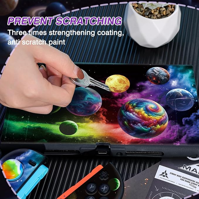 DLseego Protective Soft Case for Nintendo Switch 2 (2025), Soft Grip Cover for Handle, Detachable Joy-C Controller Shockproof & Scratch-Resistant Console Shell, 2 Thumb Grips, Planets - Colourful 2 - Image 5