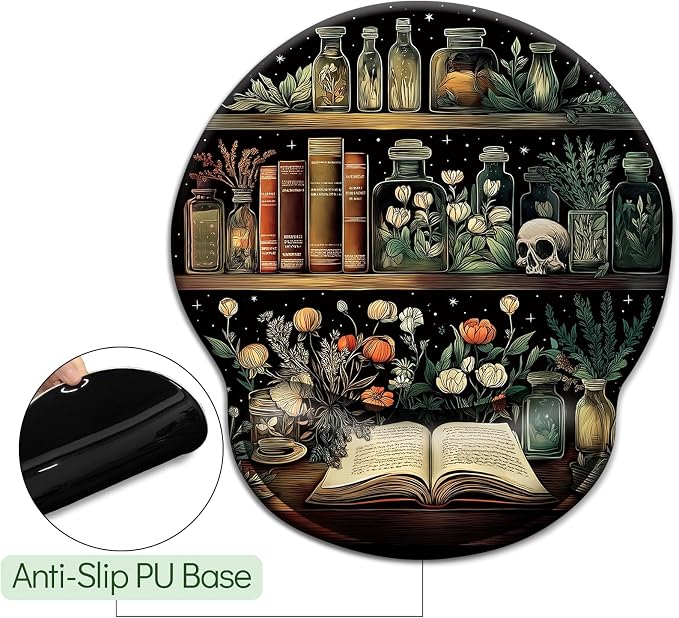 LIMKRIAN Goth Book Mouse Pad with Wrist Rest, Laptop Mousepad, 9.8 x 8.6in - Image 4
