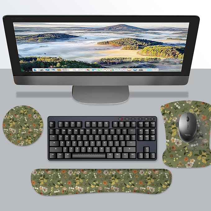 Ergonomic Memory Foam Keyboard Mouse Pad Set with Wrist Rest Support,Non-Slip Hand Wrist Cushion for Laptop/Notebook/Desktop/Computer/Gaming/Office,Easy Typing& Pain Relief (Flowers) - Image 7