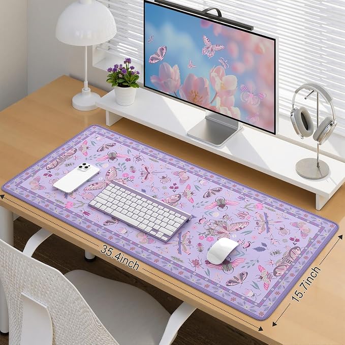 iCasso Purple Large Mouse Pad, Desk Matt for Desktop | XXL Desk Mat for Keyboard and Mouse, Anti-Slip Big Mousepad Computer Mat with Stitched Edges - Image 2