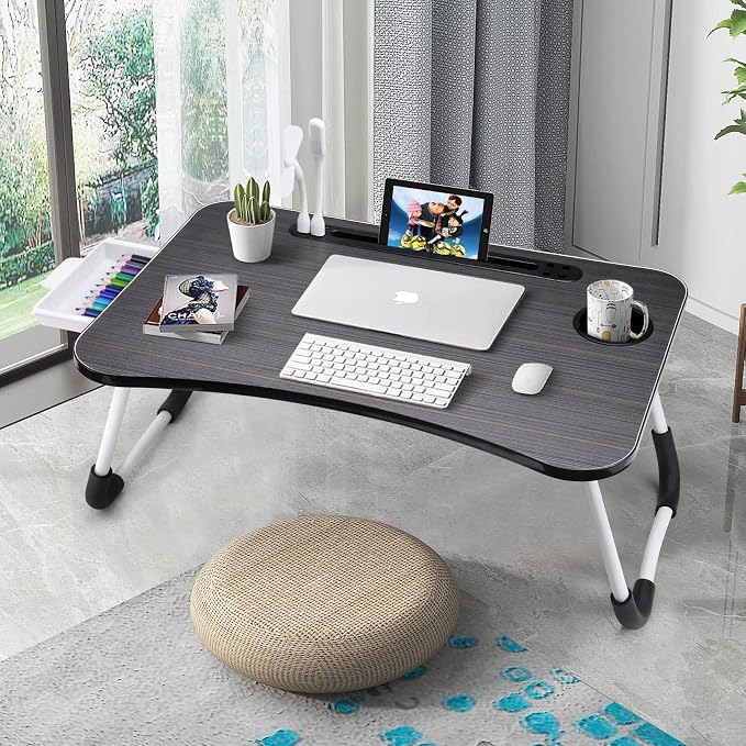 Slendor Bed Desk for Laptop and Writing with Storage, Cup Holder, Light - Image 4