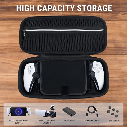 Orzly Carry Case designed for Playstation Portal remote player for PS5 Console holds accessories, Travel and Storage Protection for headset charger and more BLACK/BLUE - Gift box edition - Image 5