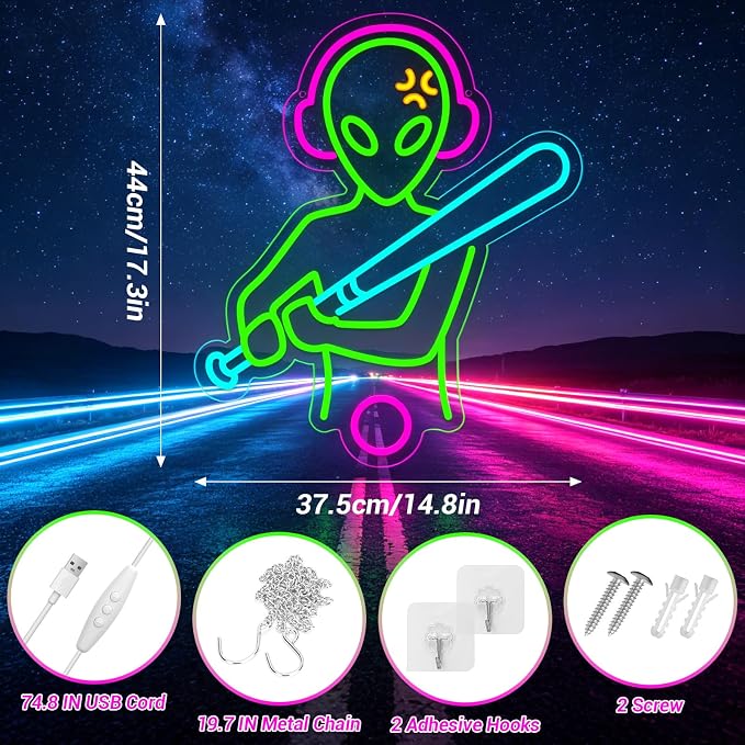 Baseball Neon Sign LED Wall Decor, Dimmable USB Powered Sports Neon Light for Bedroom, Man Cave & Dorm, Multicolor Baseball Neon Sign, Unique Gift for Men, Boys & Baseball Fans - Image 2