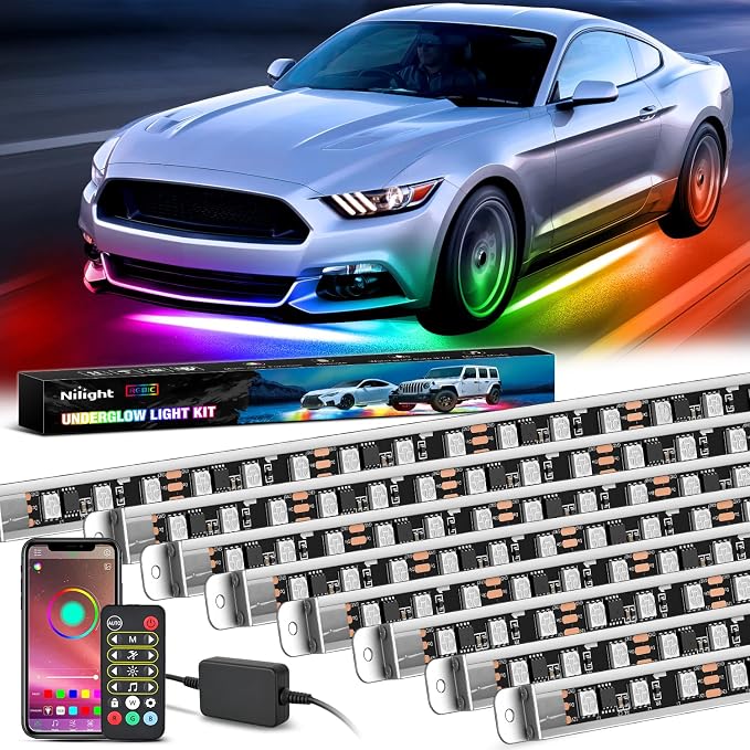 Nilight 8PCS Aluminum Dream Color LED Underglow Strip Lights APP & Remote by Nilight