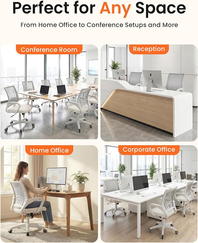 NEO CHAIR Office Computer Chair Ergonomic Mid-Back Mesh Desk Chair, Ivory | Breathable Mesh Back with Lumbar Support, Height Adjustment, Smooth Rolling Casters for Home Office, Study or Gaming Setup - Image 7