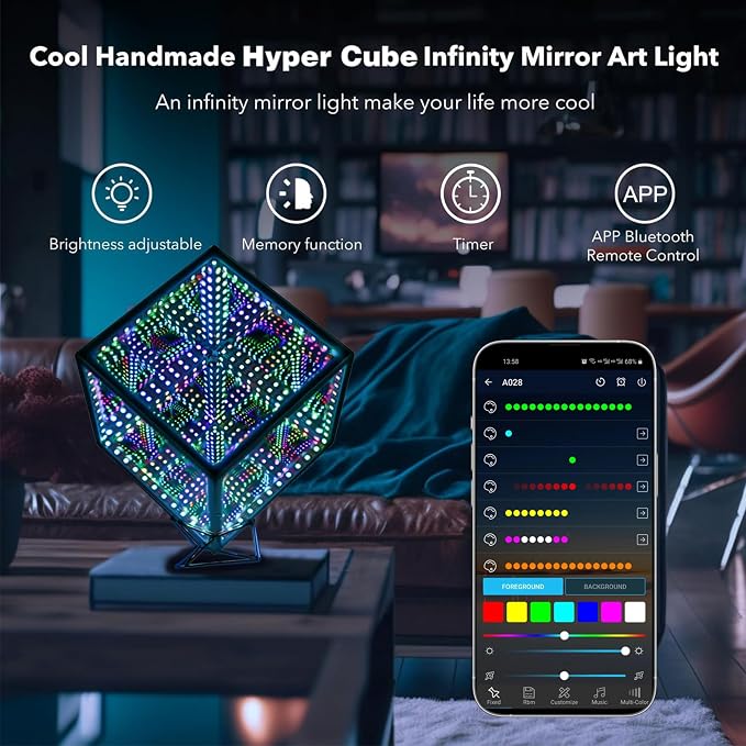 Infinity Mirror Hyper Cube Table Lamp, Desk Art Mood Light - Image 6