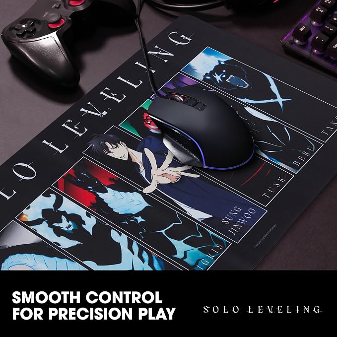 Solo Leveling Large Gaming Mouse Pad 31"x15" XL Computer Desk Mat, Anime | Solo Leveling anime gaming mouse pad, Oversized 31x15in smooth fabric top, stitched edges, non-slip rubber base. - Image 4