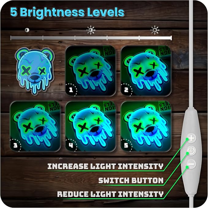 Ice Bear Neon Sign, Cool Led Sign for Wall Decor - Usb Powered, Adjustable Brightness Anime Bear Led Light for Bedroom, Bar, Pub, Party, Man Cave Decor, Unique Gift for Teenage Boys - Image 4