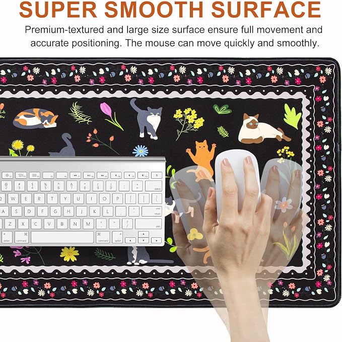 L-SPOUTTO Cute Cat Desk Mat for Keyboard and Mouse,Black XXL Mouse Pad | Large Non-Slip Keyboard Pad Waterproof Desktop Mat for Laptop Computer Work Game Home Office,Cats Black - Image 7