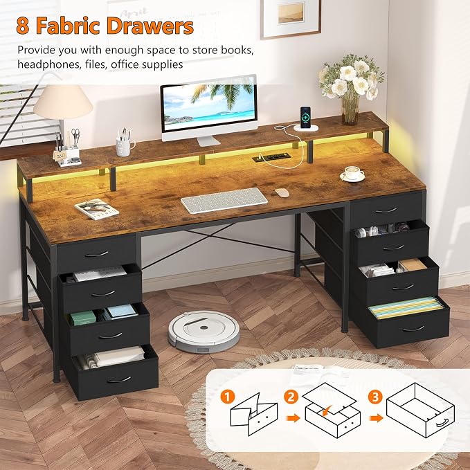 60" Computer Desk with 8 Drawers & Monitor Stand for Home Office, Bedroom - Image 3