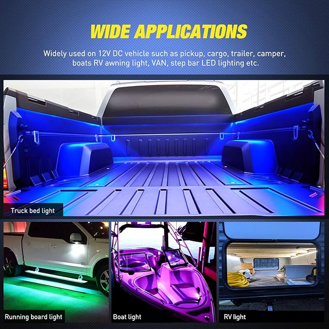 Nilight - TL-31 2PCS 60Inch RGB Truck Bed Light Strip Kit 180 LED RF Remote Control with On Off Switch Blade Fuse 2Way Splitter Extension Cable for Cargo Pickup Truck SUV RV Boat, 2 Years Warranty - Image 8
