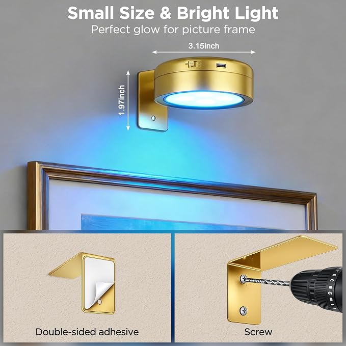 4-Pack Picture Lights for Wall, Rechargeable Cordless Poster Lights, Gold - Image 7