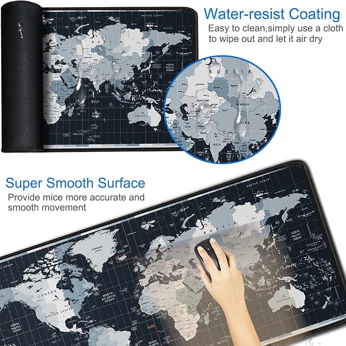 Large Gaming Mouse Pad with Stitched Edges, 31.5x15.7 in Extended Computer Keyboard Mouse Mat, Water Resist Non-Slip Mousepad Rubber Base Long XXL Desk Mousepad for Work & Gaming, Home, Map - Image 3