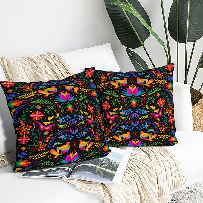 Mexican Pillow Covers 18"x18" Set of 2 Mexican Flower Decorative Throw Pillow Cases for Couch Bed Sofa Cushion Cover Mexican Living Room Decor - Image 2