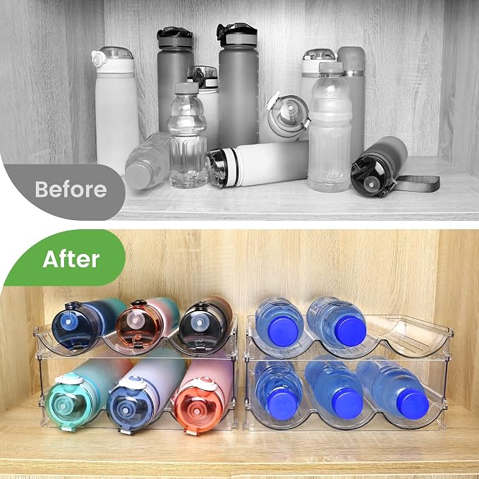 spospo Water Bottle Organizer for Cabinet, Water Bottle Storage Organizer, 2 Packs Water Bottle Storage Rack, Water Bottle Holder for Cabinet, Stackable Water Bottle Storage Rack - Image 4