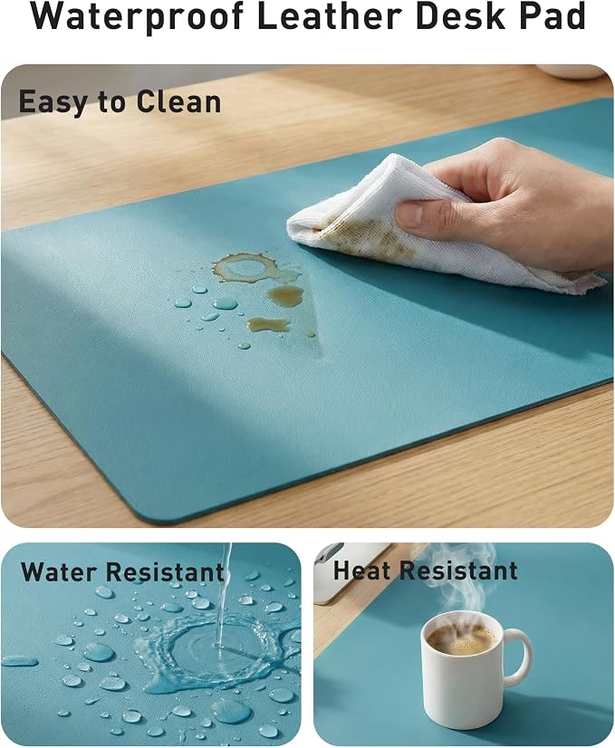 Aothia Faux Leather Desk Mat - Large Mouse Pad, Non-Slip PU Leather Blotter, Waterproof Writing Surface for Office and Home (Turquoise, 42" x 17") - Image 7