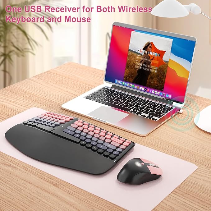 Ergonomic Wireless Keyboard Mouse, Mechanical Gaming Set with Wrist Rest - Image 4
