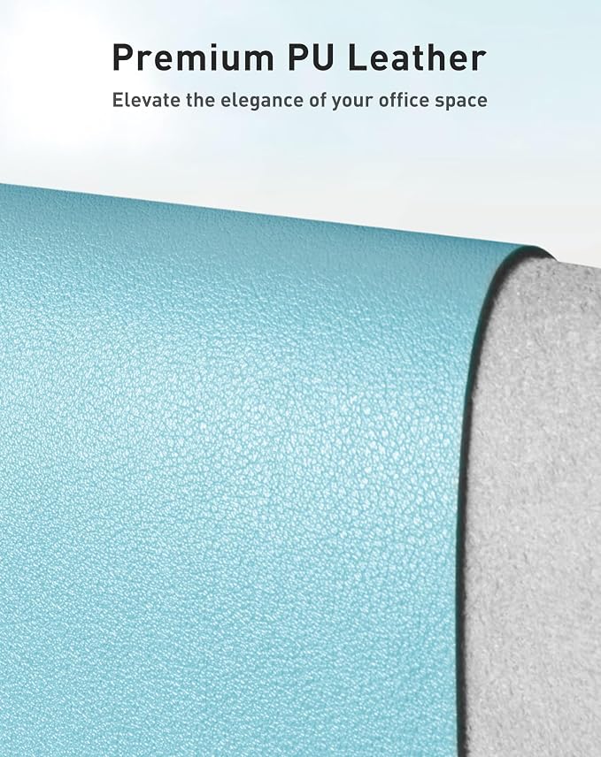 Aothia Faux Leather Desk Mat - Large Mouse Pad, Non-Slip PU Leather Blotter, Waterproof Writing Surface for Office and Home (Blue Topaz, 42" x 17") - Image 2