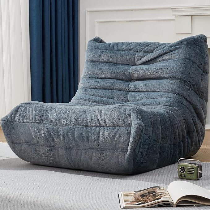 Hobestluk Big Bean Bag Chairs for Adults Fireside BeanBag Couch Togo Sofa | Ergonomic Design,Memory Foam,No Assembly,Faux Fur Fireside Lounge Floor Chair Back Support Bedroom | Bluegrey Plush Single by YourHomeDeservesMore