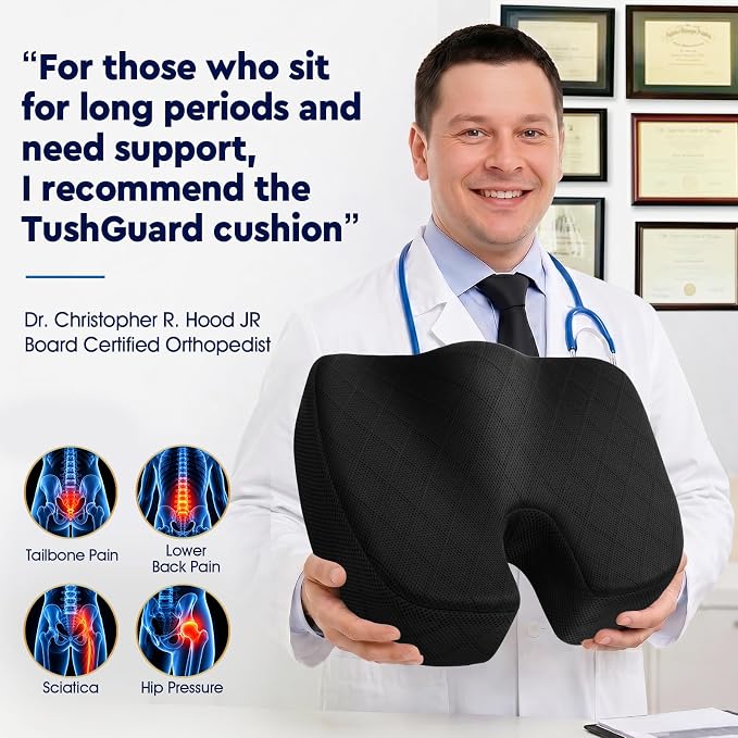 TushGuard Seat Cushion, Memory Foam Office Chair Cushion - Grey, XXX-Large | for Car Seat, Airplane, Desk Chair - Sciatica & Hip & Coccyx Pain Relief Cushion for Long Sitting Office Workers, Car Drivers - Image 5