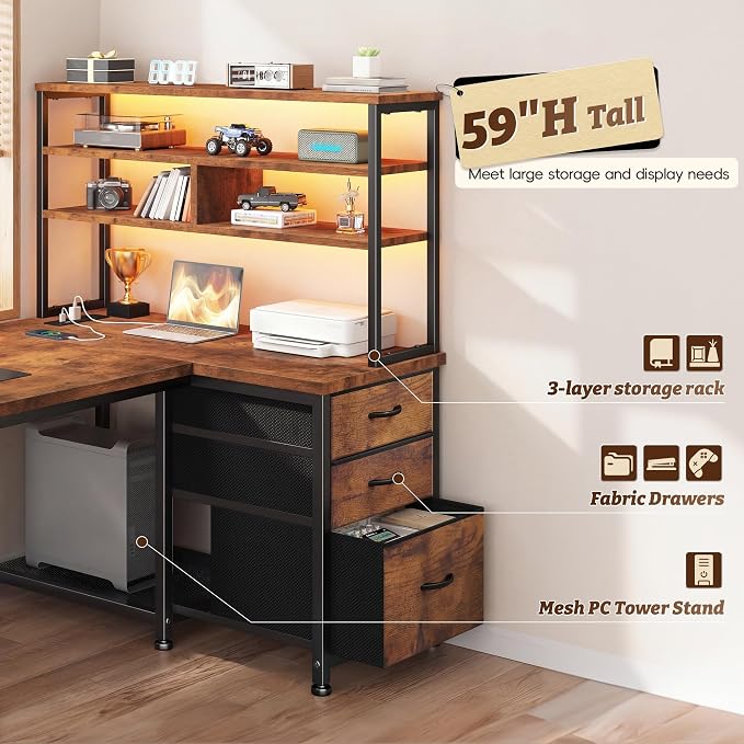 DurayLoly 55"Computer Desk with 3 Drawers & Shelf for Bedroom & Home Office - Image 4
