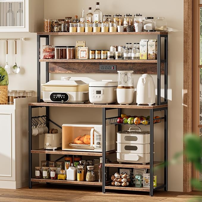 SUPERJARE Bakers Rack with Power Outlet, 47.2 Inches Coffee Bar with Basket - Image 2