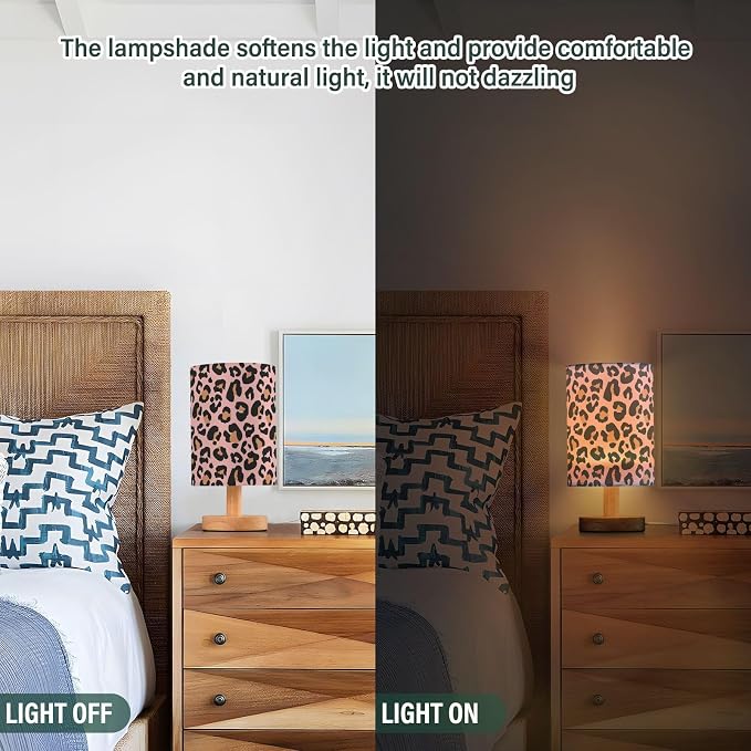Bedside Table Lamp Pink Leopard Nightstand Lamp with Wood Animal Cheetah Print Desk Lamps for Bedroom Living Room Nursery Office Home Decor - Image 4