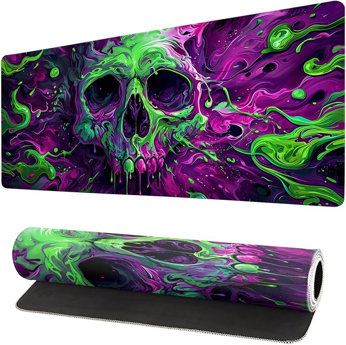 Gaming Mouse Pad Desk Pad,Extended Big Mouse Pad,31.5x11.8 Inch Long Computer Keyboard Mouse Mat Mousepad with 3mm Non-Slip Base and Stitched Edge for Gaming and Office… (Watercolor Skull 2) by Brecoy