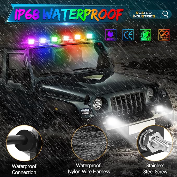 4 Inch RGB Pod Lights, 2PCS 4" RGB LED Light Bar Color Chasing Light Pods Multi-Color Lights for Wrangler Truck Pickup UTV Polaris RZR Ranger Motorcycle Pit Bike Dirt Bike - Image 3
