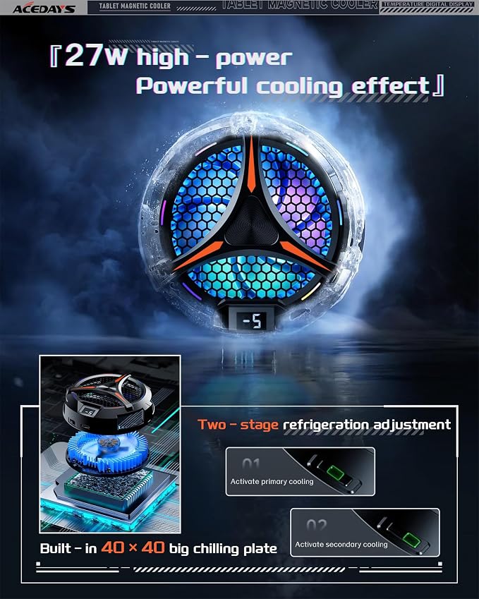 ACEDAYS iPad Cooler,Magnetic Tablet Cooler for ipad/Surface pro/Samsung Tab,Universal Radiator with Temperature Display for Mobile Gaming,Tiktok Live Streaming(Including Tablet Stand Holder) - Image 7