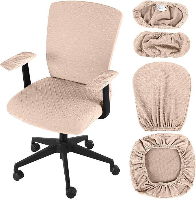 Tallew 4 Pcs Office Chair Covers Set Computer Universal Protective Stretchable Chair Seat Covers Desk Armrest Slipcovers Pads Office Cushion Backrest for Rotating(Camel) by Tallew