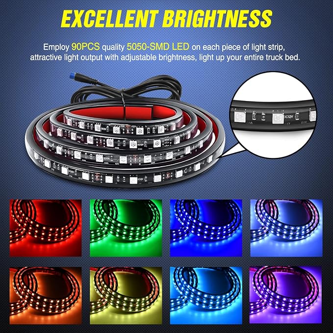 Nilight 3PCS 60 Inch RGB Truck Bed Light Strip 270 LED Neon Accent LED - Image 2