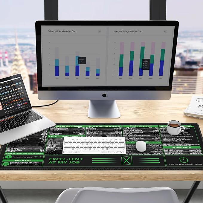 iCasso Excel Cheat Sheet Desk Pad, Excel Mouse Pad Shortcuts | Large Desk Mat,Extended XXL Non-Slip Exel Mousepad with Stitched Edges for Computer Keyboard - Image 9