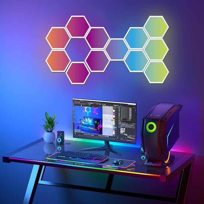 RGBIC Hexagon LED Wall Light Panels 12 Pack Smart Modular Lighting System Kit with App Control & Music Sync for Gaming Room Bedroom Home Decor Ambient Wall Lights - Image 3