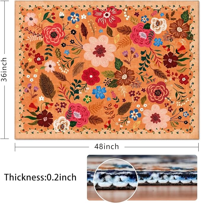 Office Chair Mat for Hardwood & Tile Floor,Boho Floral 36"x48" Computer Chair Mat for Rolling Chairs Carpet,Under Desk Non Slip Gaming Rug,Low-Pile Rubber Backing Large Protector Mat(Orange) - Image 2