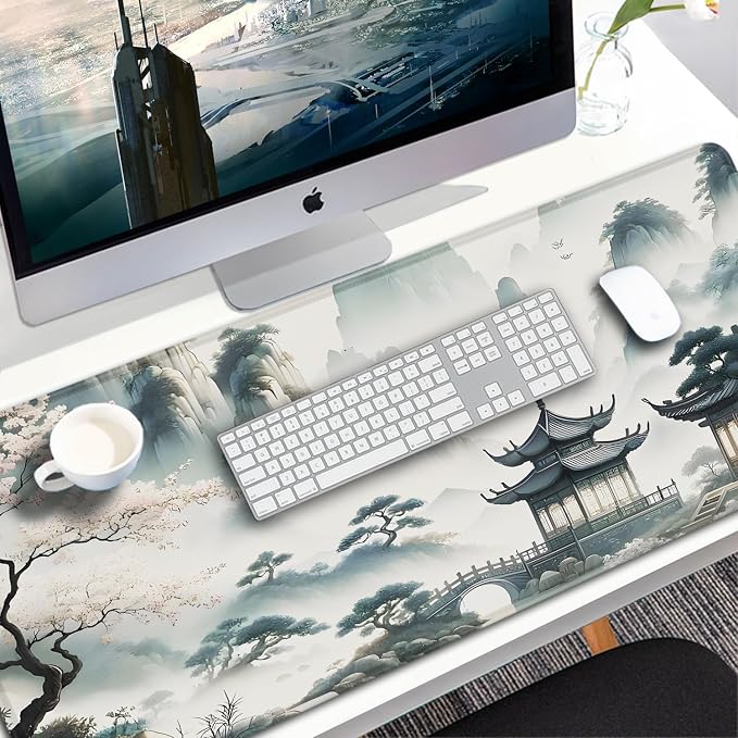 Large Gaming Mouse Pad, 31.5x15.7 inch Large Extended Computer Keyboard Mouse Mat, Water Resist Non-Slip Mousepad Rubber Base Long XXL Mouse Pad for Work & Gaming, Office & Home, Sakura Ancient City - Image 7