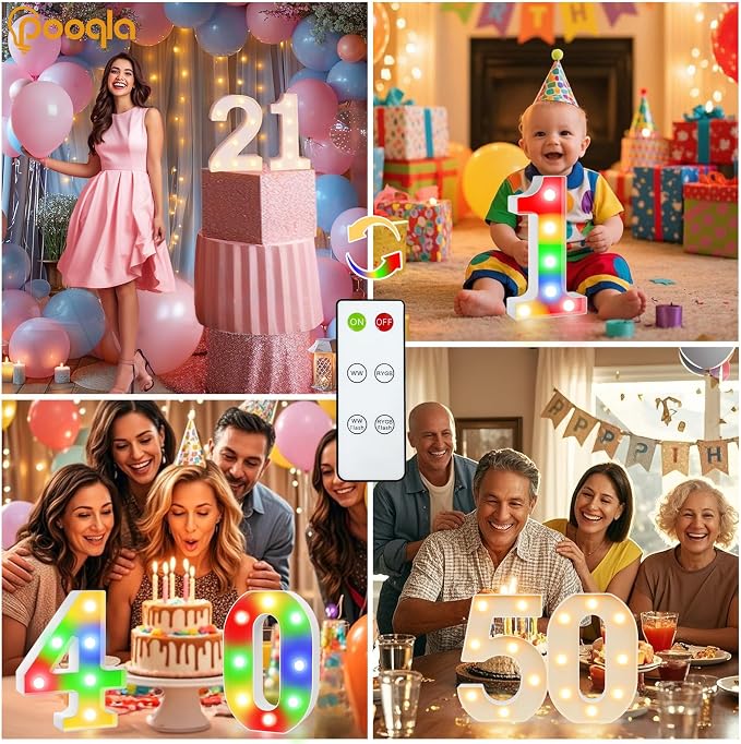 Pooqla 13th Birthday Decoration for Girls Boys, Decorative LED Light Up Numbers, Marquee Numbers 13 Sign for Party Backdrop 13th Wedding Anniversary Decor Gift, Warm White and Colorful Number 13 - Image 6