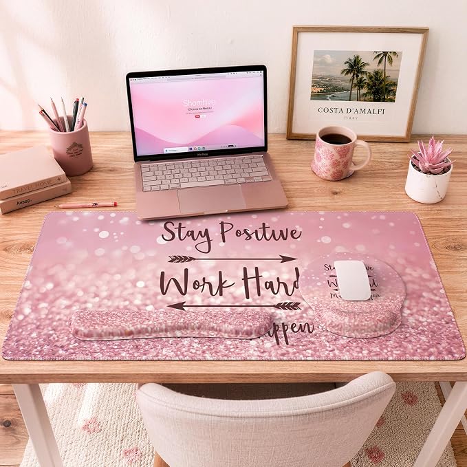 iCasso Pink Ergonomic Mouse Pad with Wrist Rests Set for Desk Accessories - Image 7