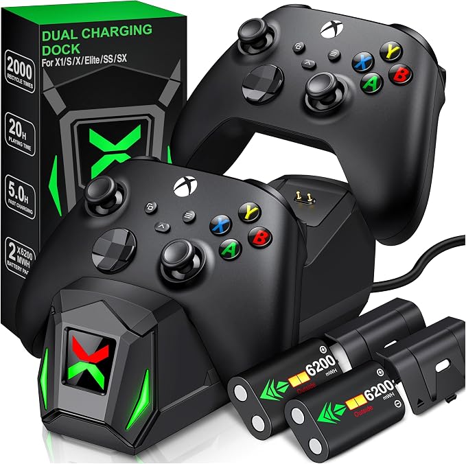 Upgraded Controller Charger Station with 2x6200mWh Rechargeable Battery Packs for Xbox One/Series X|S, Dual Charging Dock for Xbox One Battery Pack (Controller not Included) by NinABXY-VideoGameAccessories