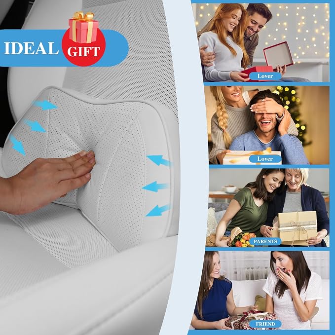 Car Lumbar Support Pillow for Driving Seat, White, 1 Pack | Leather Memory Foam Lumbar Cushion for Lower Back Pain Relief, Universal Back Support for Driving, Home & Office Chairs - Image 5