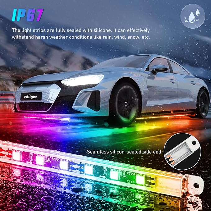 Nilight 4PCS Aluminum Dream Color LED Underglow Strip Lights APP & Remote - Image 4
