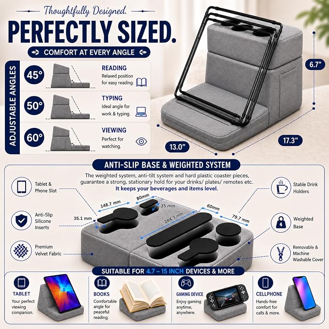 Couch Cup Holder Pillow for Sofa and Bed, 5 Pocket Drink Holder Caddy for Phone, Remote, Tablet and Game Controller, Spill Resistant Cup Holder for Couch, Car, RV and Camping - Image 3