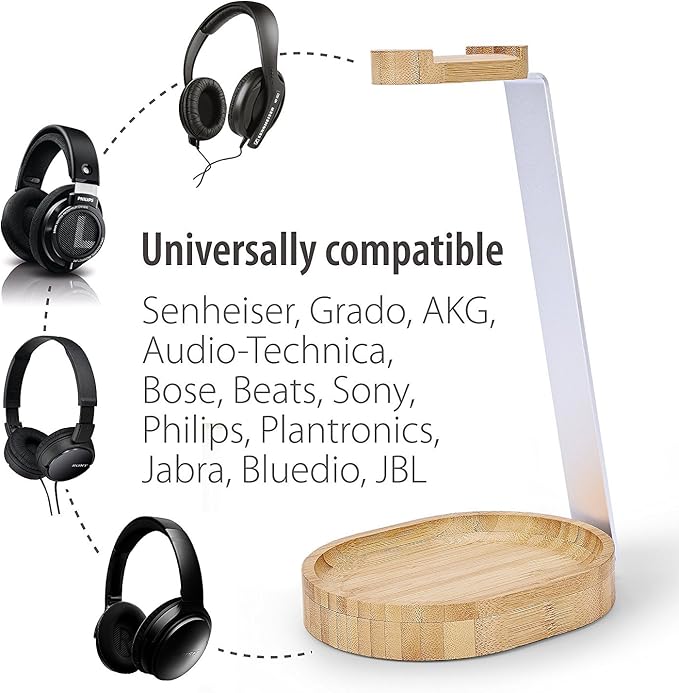 Avantree TR902 - Wood and Aluminum Headphone Stand with Cable Holder | Sturdy wooden and aluminum desktop stand displays headphones securely and. - Image 4