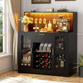 Unikito Coffee Bar Cabinet with LED Light and Storage Hutch, Black by Unikito