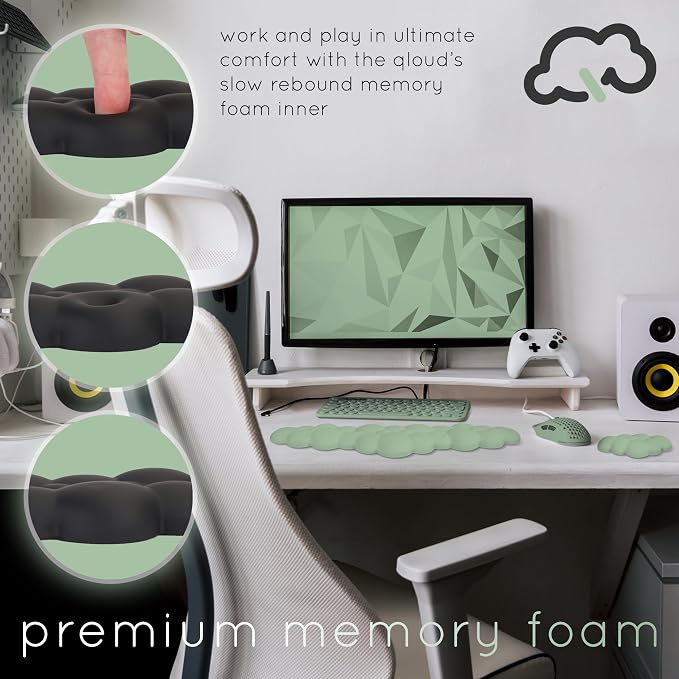 Green Cloud Keyboard Wrist Rest – Create-ables Qloud Green Wrist Rest for Computer Keyboard and Mouse, Ergonomic Memory Foam Wrist Pad with Non-Slip Base, Includes Cloud Mouse Pad - Image 5